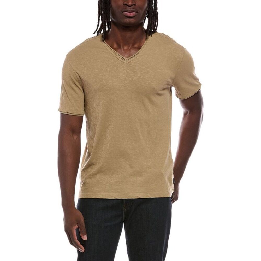 John Varvatos Mens Miles Slub V-Neck Shirt, Brown